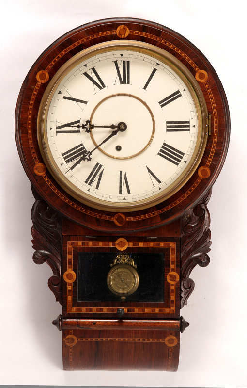 A WATERBURY 'ENGLISH' DROP INLAID WALL CLOCK 