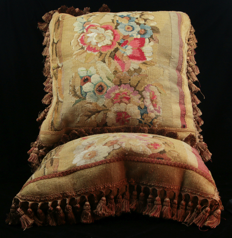 TWO GOOD FLORAL PATTERN AUBUSSON TAPESTRY PILLOWS