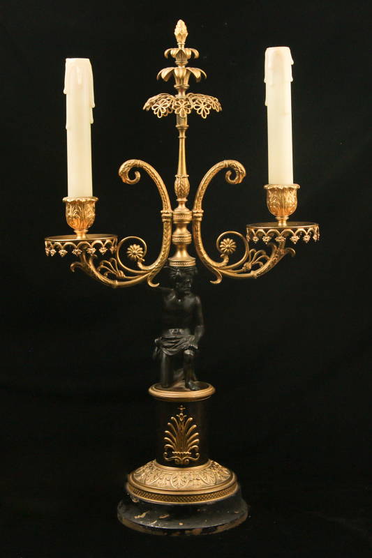 PARCEL GILT AND PATINATED BRONZE EMPIRE CANDELABRA