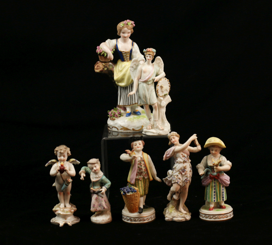 SEVEN LATE 19THC. CONTINENTAL PORCELAIN FIGURINES 