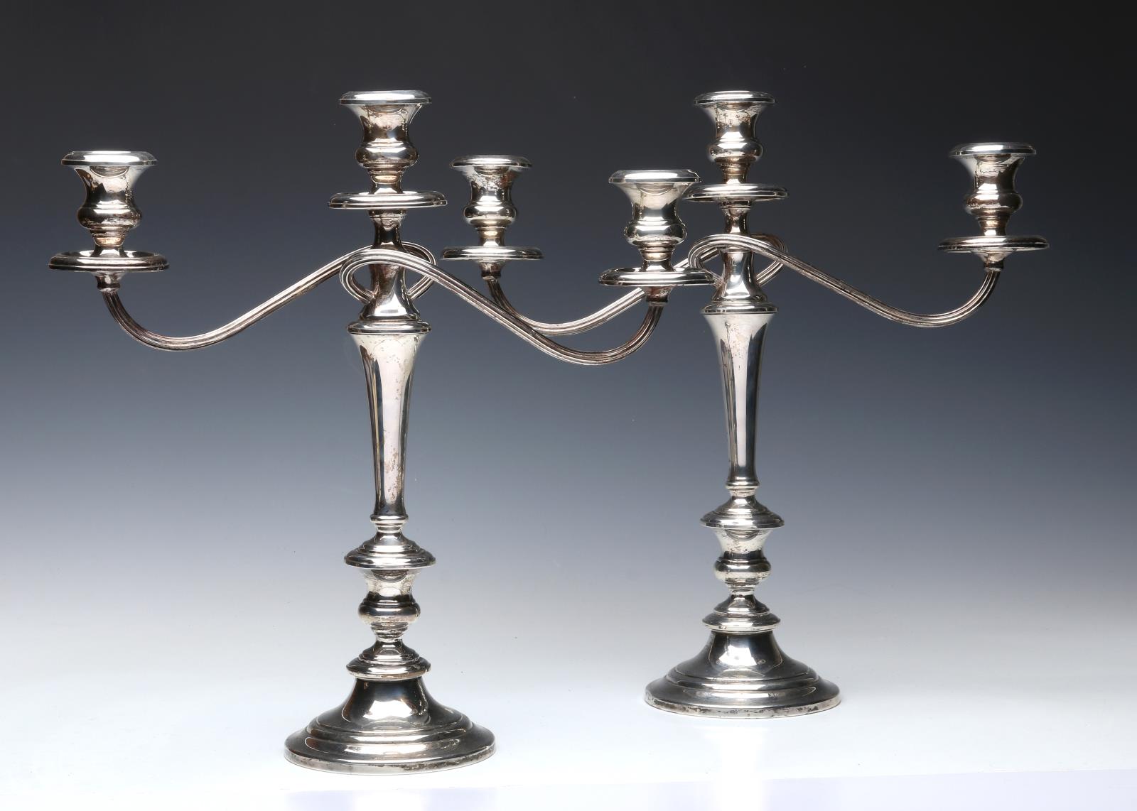 A PAIR GORHAM THREE LIGHT STERLING CANDELABRA