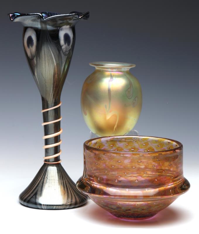 THREE PIECES OF LATE 20TH C. STUDIO ART GLASS