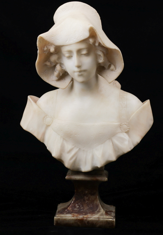 AN ITALIAN SCHOOL CARRARA MARBLE BUST OF A MAIDEN