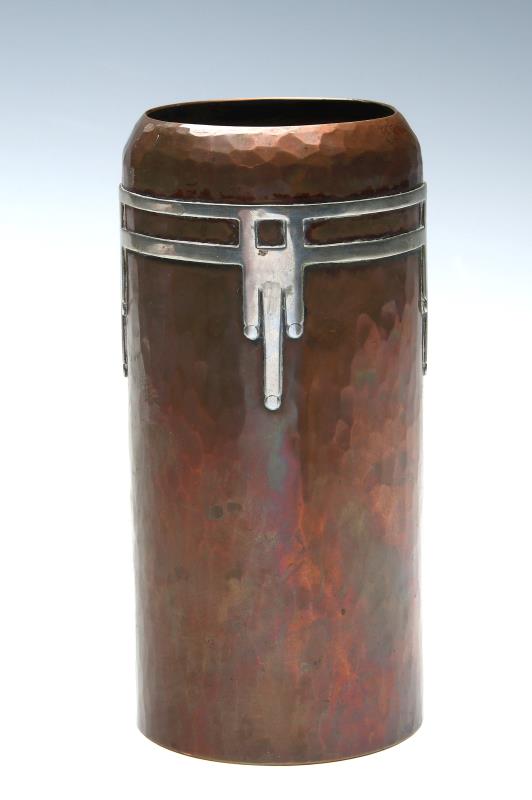 A DARD HUNTER ROYCROFT VASE WITH STERLING SILVER