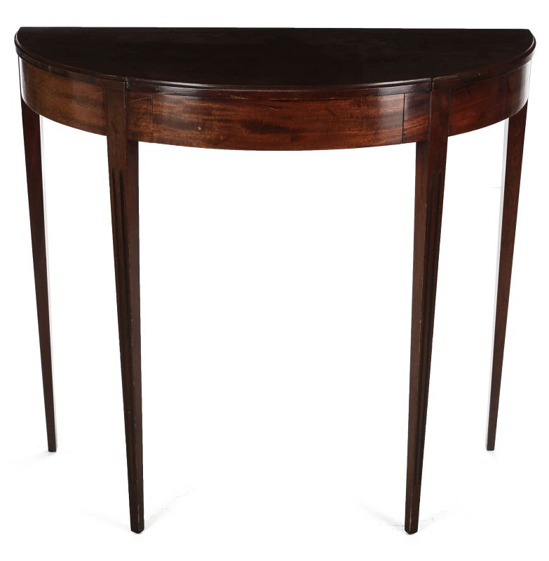 A HEPPLEWHITE  DEMILUNE MAHOGANY CONSOLE TABLE