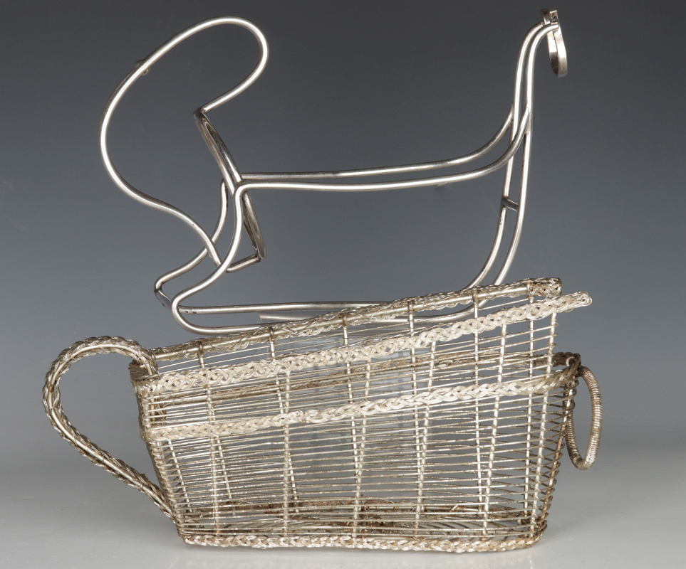 FRENCH SILVER PLATED WOVEN WIRE WINE BASKETS