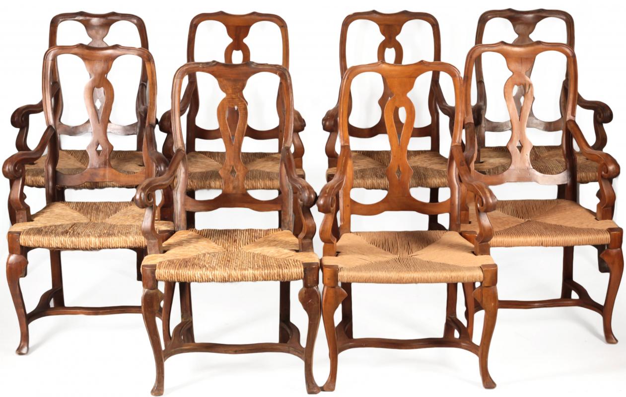 A SET OF EIGHT 20TH C. PROVINCIAL ARM CHAIRS