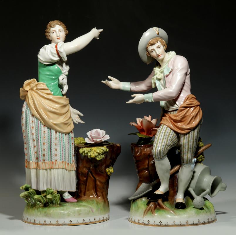 EARLY 20TH C. ERNST WAHLISS PORCELAIN FIGURES 21 INCHES 