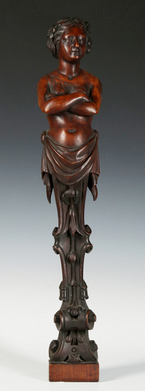 A LATE 19TH CENTURY CARVED MAHOGANY CARYATID