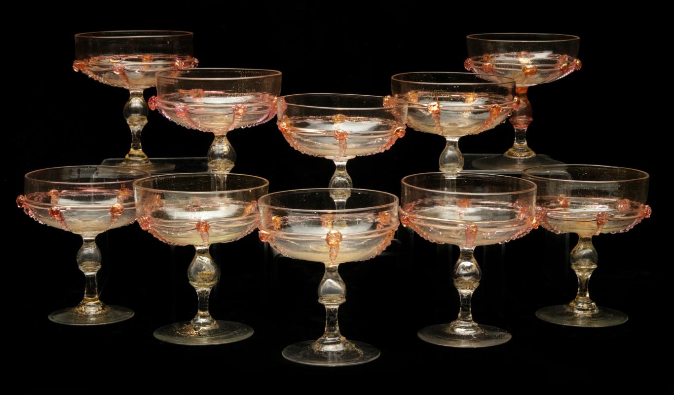 TEN SALVIATI VENETIAN ART GLASS CHAMPAGNE COUPES