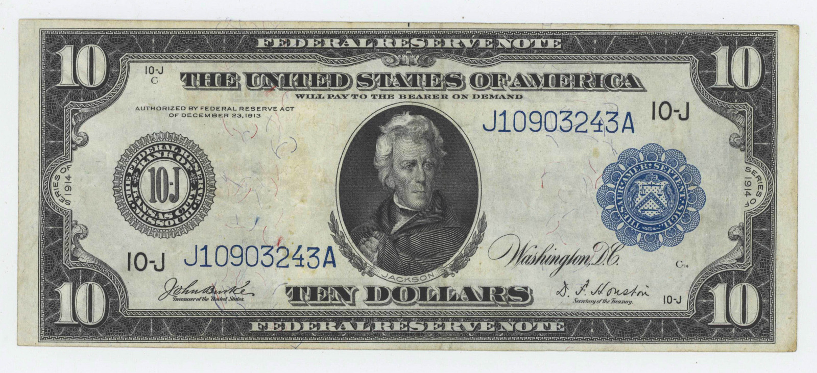 1914 TEN DOLLAR FEDERAL RESERVE NOTE KANSAS CITY