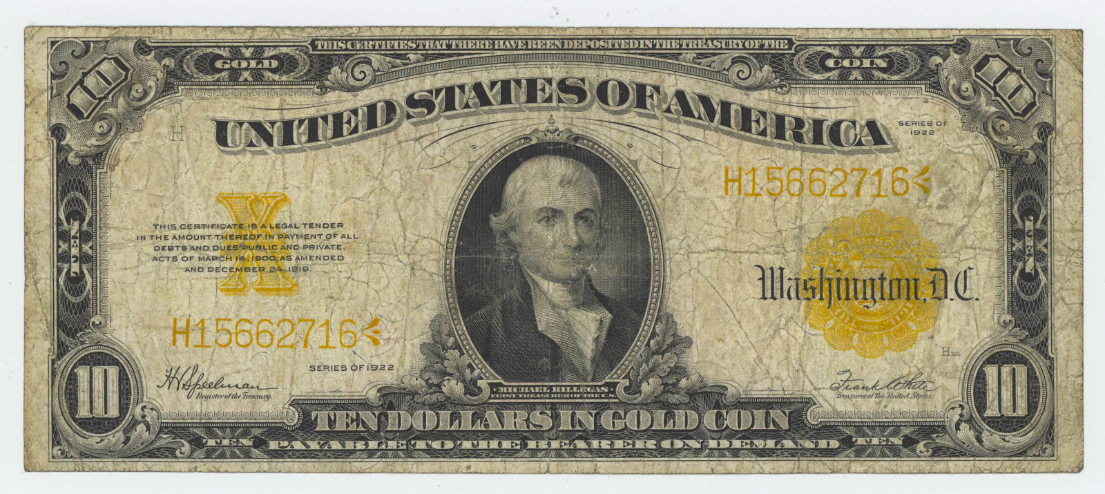 1922 TEN DOLLAR GOLD CERTIFICATE