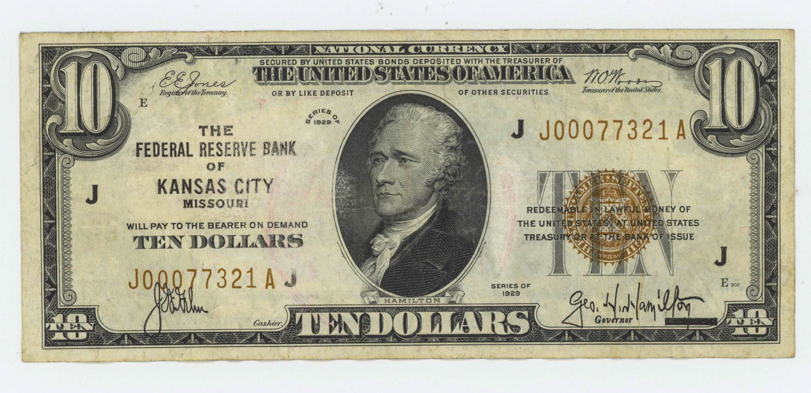 1929 TEN DOLLAR NATIONAL CURRENCY KANSAS CITY