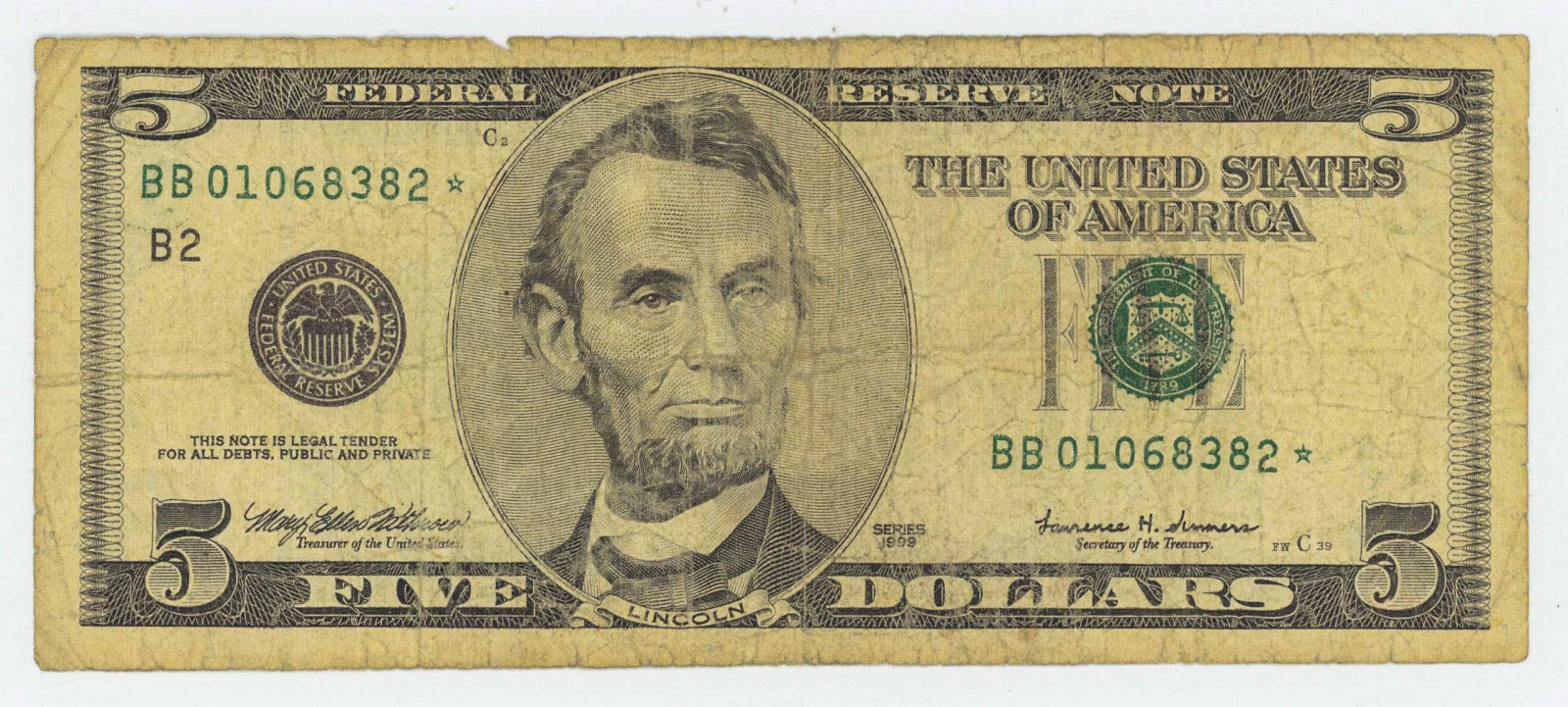 1999 FIVE DOLLAR STAR NOTE