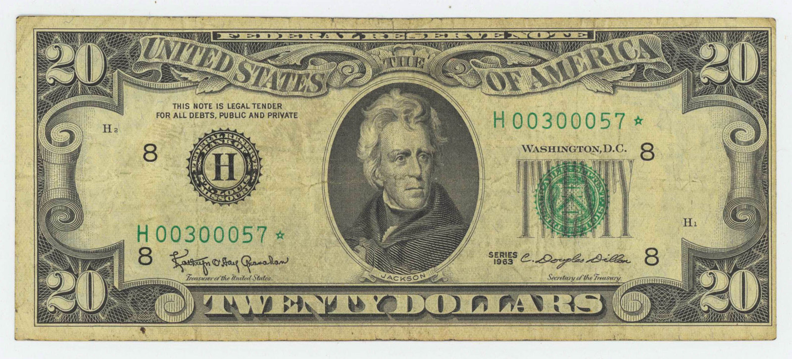 1963 TWENTY DOLLAR FEDERAL RESERVE STAR NOTE