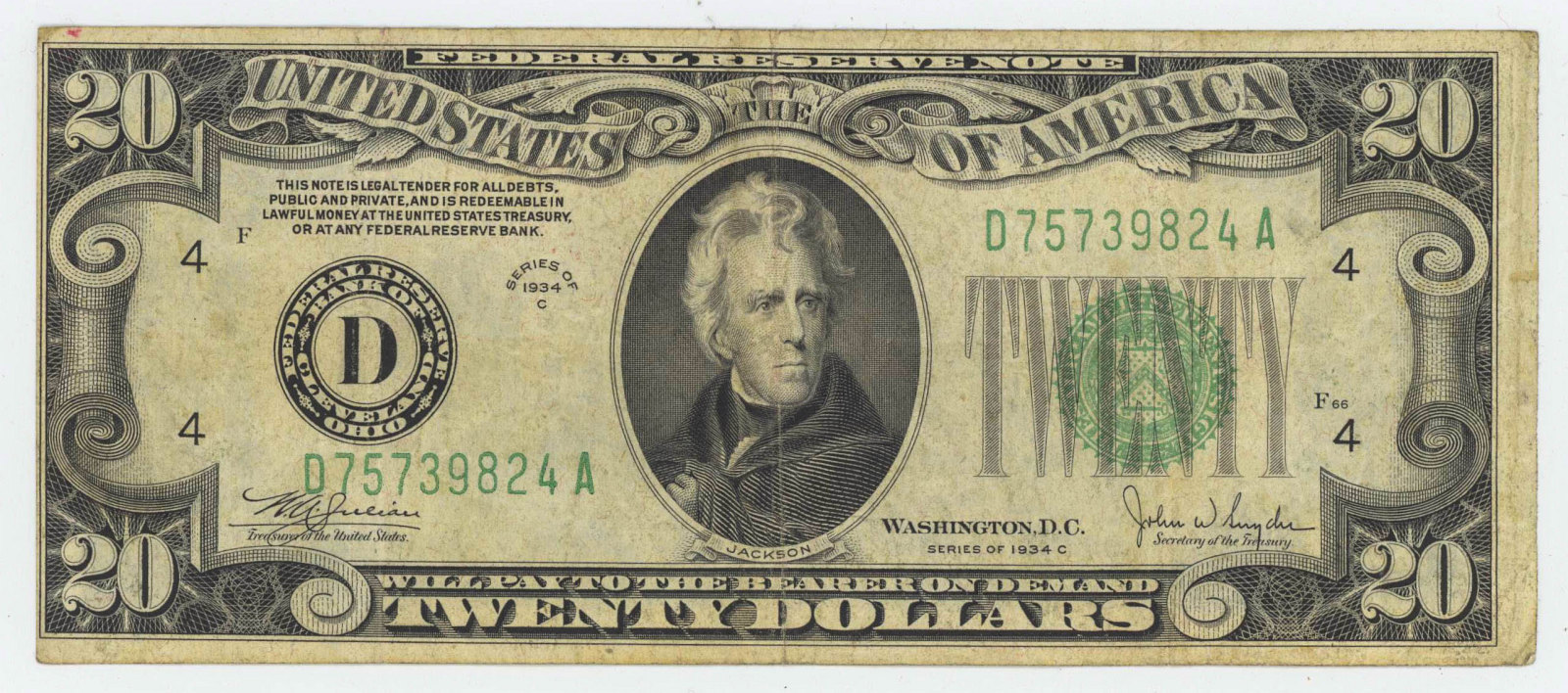 1934 C TWENTY DOLLAR FEDERAL RESERVE NOTE