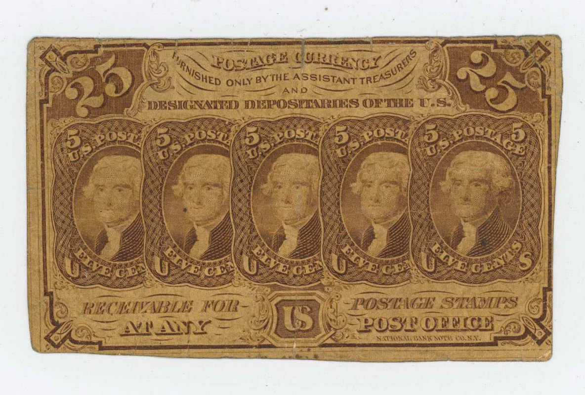 1862 TWENTY FIVE CENT POSTAGE CURRENCY