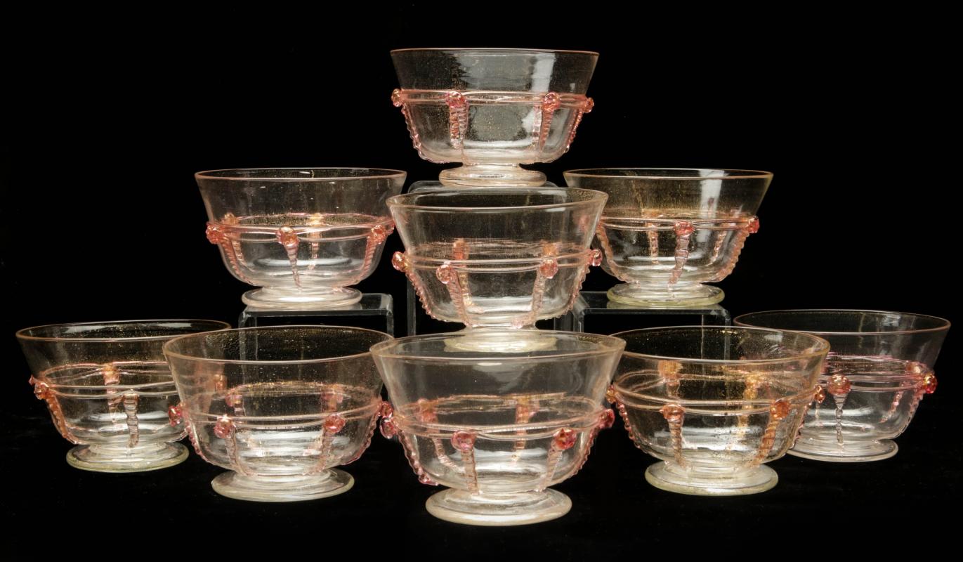 NINE SALVIATI VENETIAN ART GLASS SHERBETS