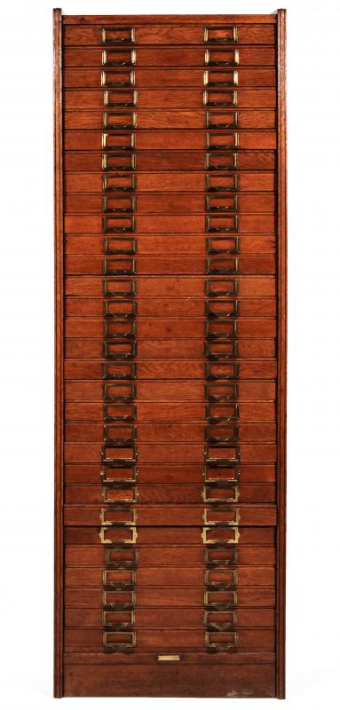 A CIRC 1900 THIRTY-TWO DRAWER OAK FILE CABINET