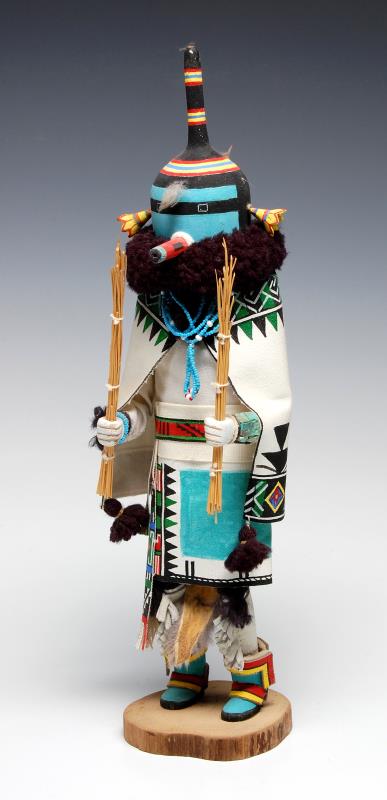 A LATE 20TH C. KACHINA DOLL SIGNED RODNEY BANASHLE