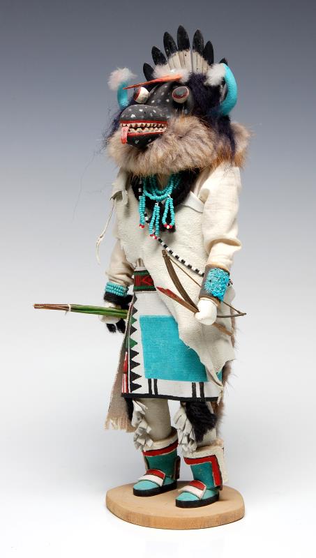 A LATE 20TH C. KACHINA DOLL SIGNED RODNEY BANASHLE