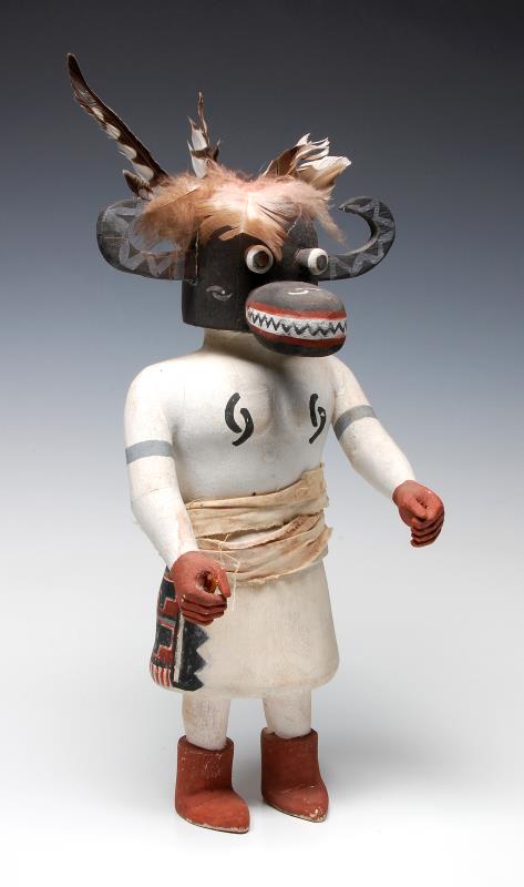 A CIRCA 1940 HOPI BLACK OGRE CHEVEYO KACHINA DOLL