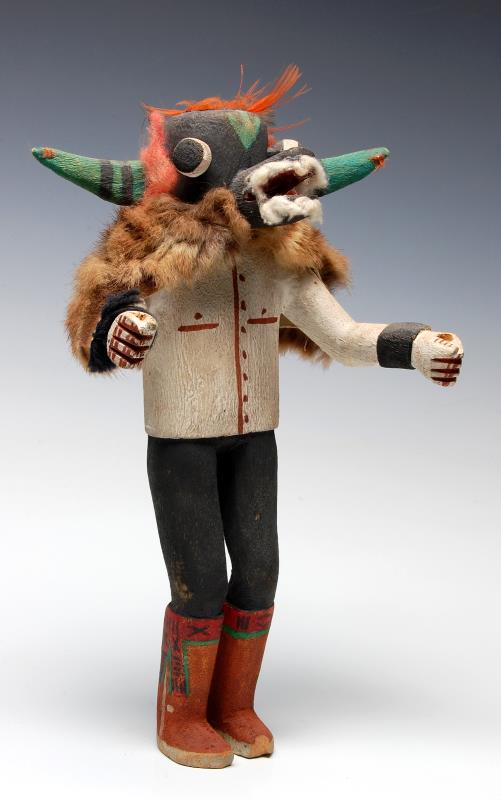 A CIRCA 1950 HOPI BLACK OGRE CHEVEYO KACHINA DOLL