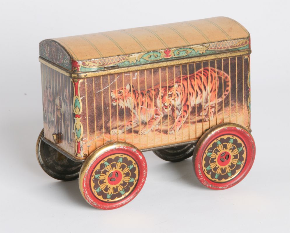 A TIN LITHO CIRCUS CAR BISCUIT TIN