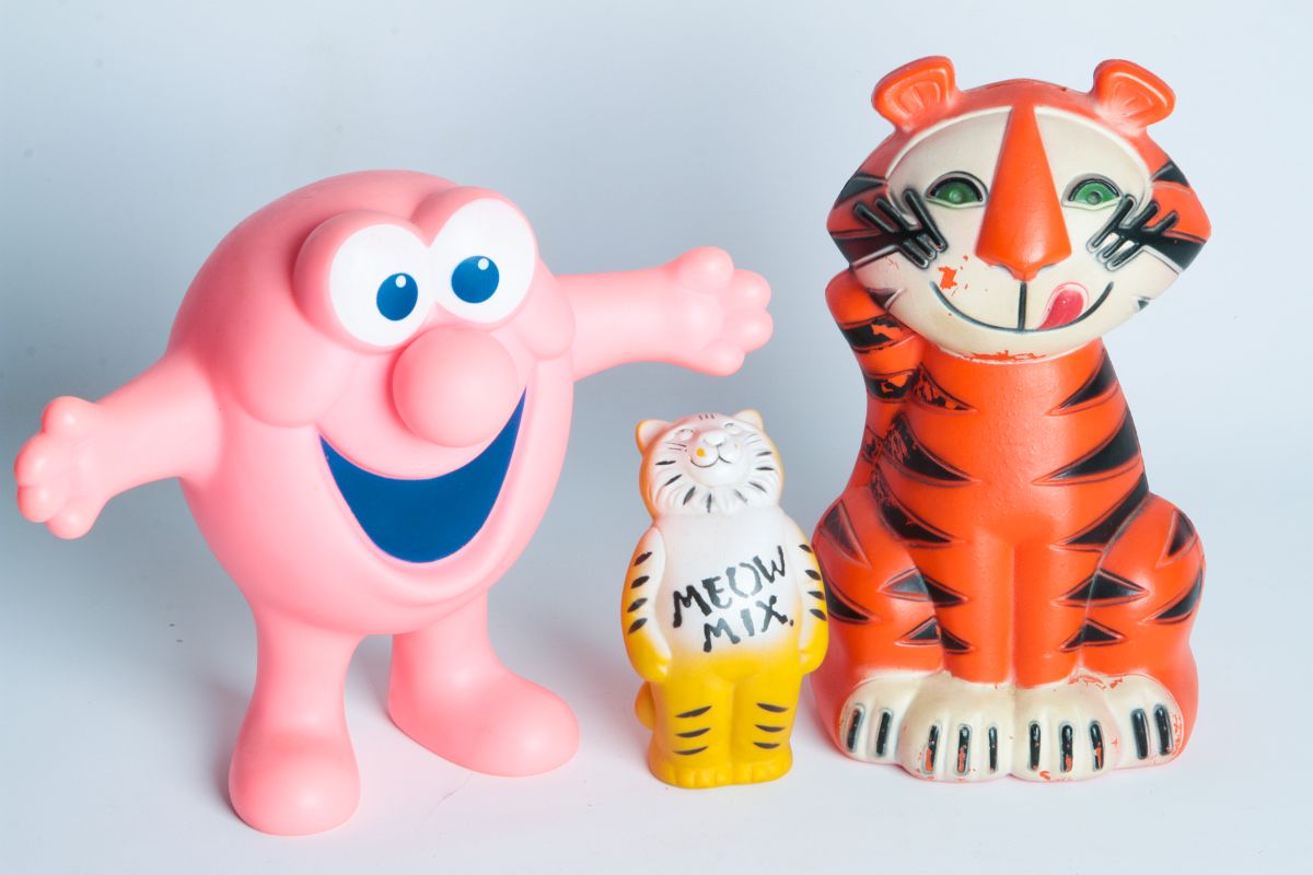 THREE PLASTIC AND VINYL ADVERTISING MASCOT FIGURES