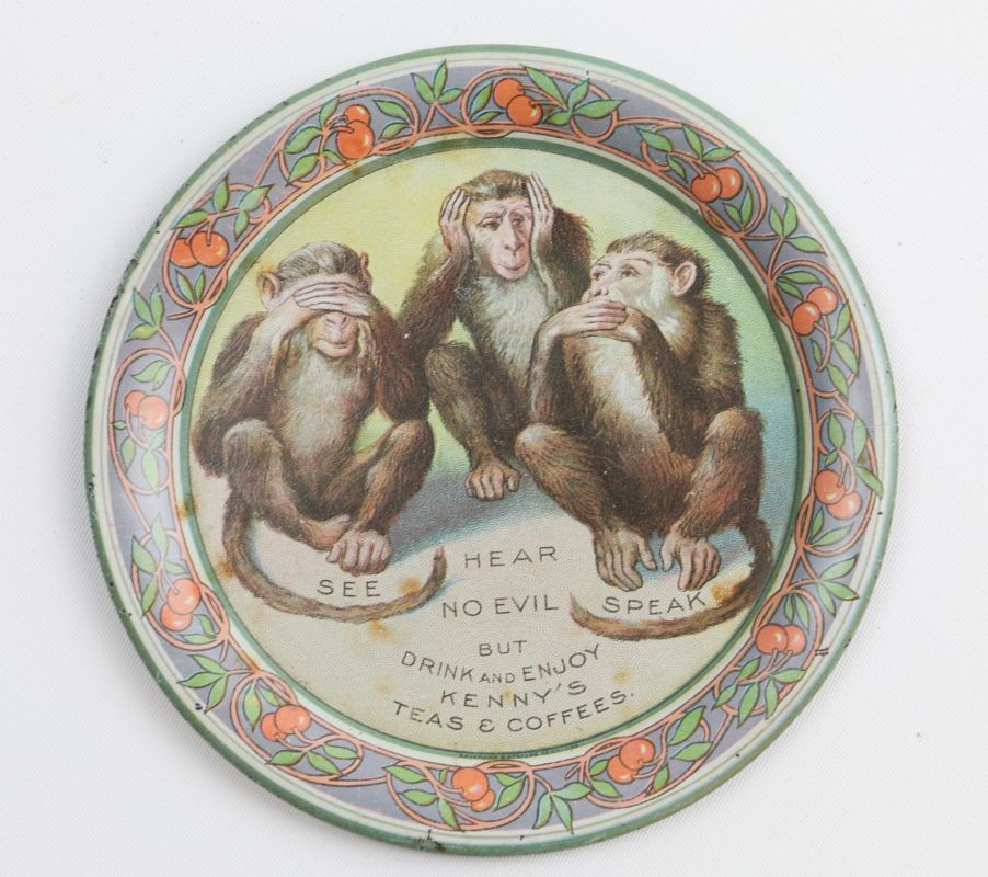 C. D. KENNY 'HEAR NO EVIL...' TIN LITHO ADVTG TRAY