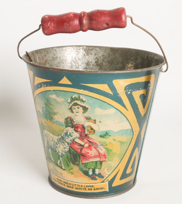 A CIRCA 1905 VICTORIAN CHILD'S TIN LITHO SAND PAIL