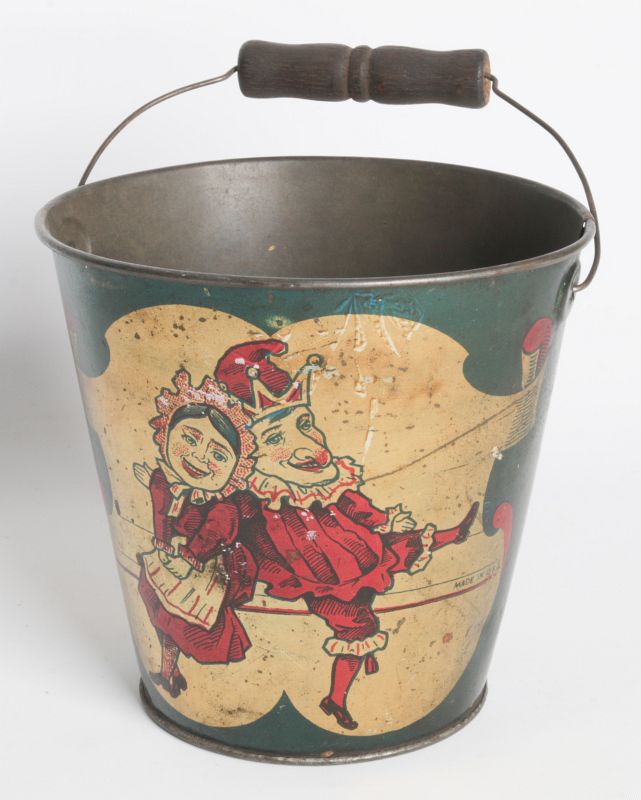 A CIRCA 1905 TIN LITHO CHILD'S SAND PAIL W/ PUNCH