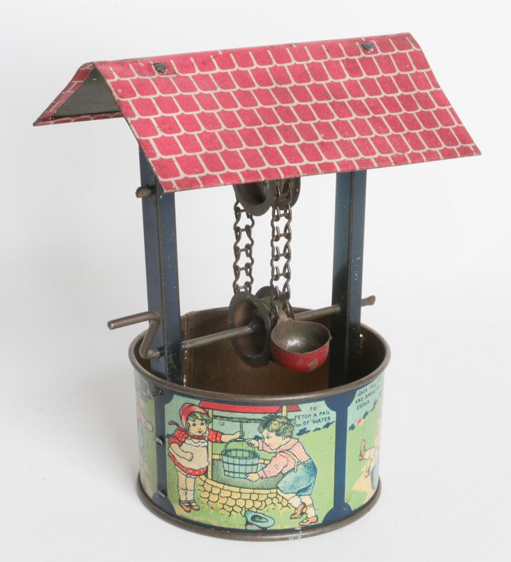 A CIRCA 1910 TIN LITHO TOY WELL, JACK & JILL VERSE
