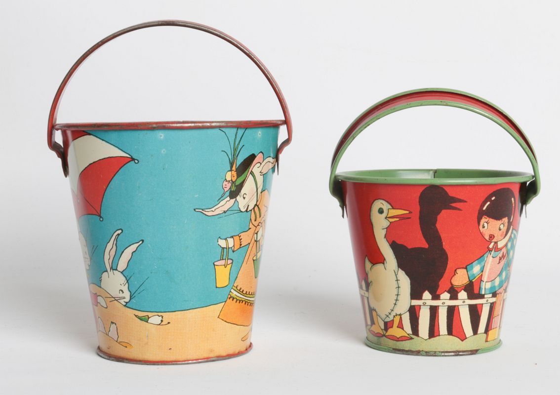 FERN BISEL PEAT OHIO ART SAND PAILS CIRCA 1930