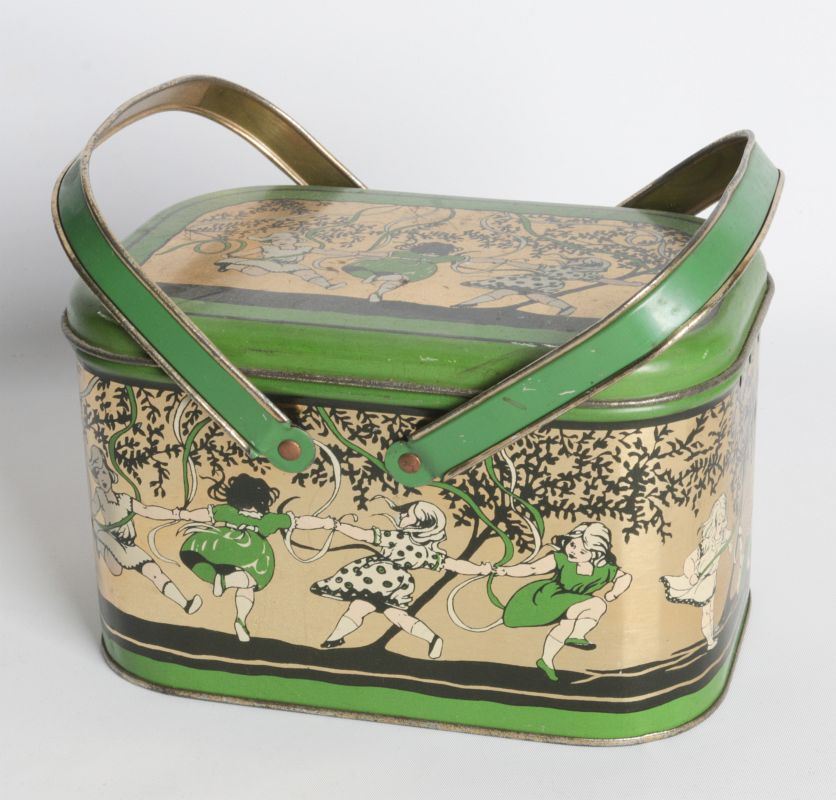 A TIN LITHO CHILD'S MAYPOLE THEME LUNCH TIN