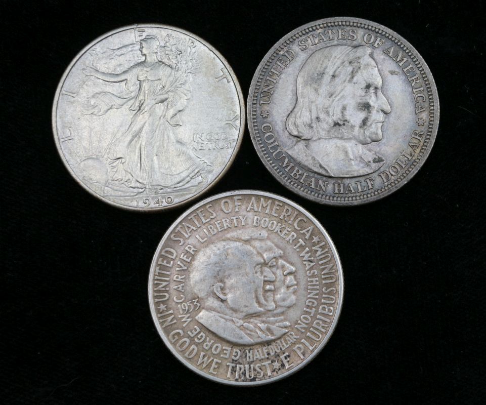 A GROUP OF HALF DOLLARS, CARVER, COLUMBUS ETC.