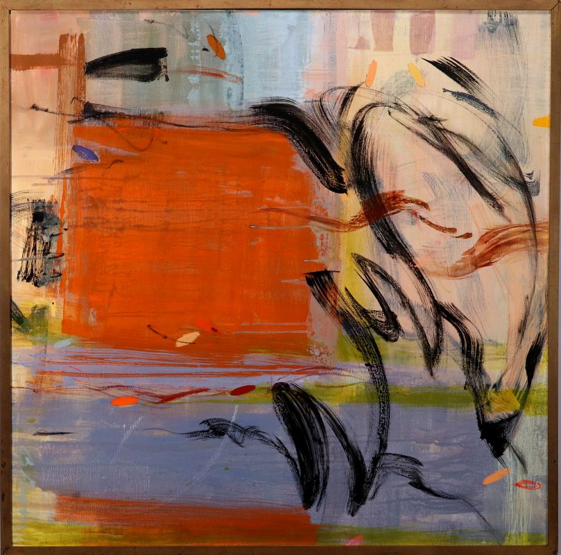 AN UNSIGNED LATE 20TH C. ABSTRACT OIL ON CANVAS