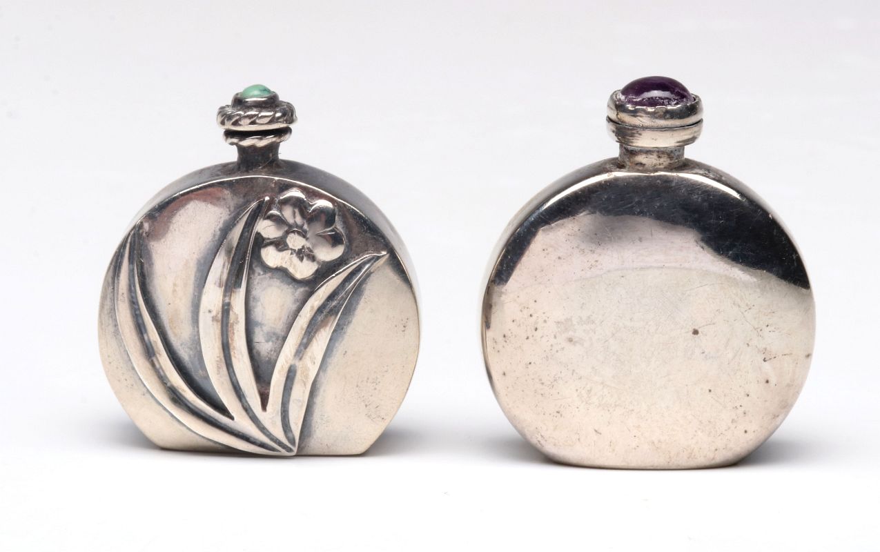 TWO STERLING SILVER PERFUMES, SEMI PRECIOUS STONES