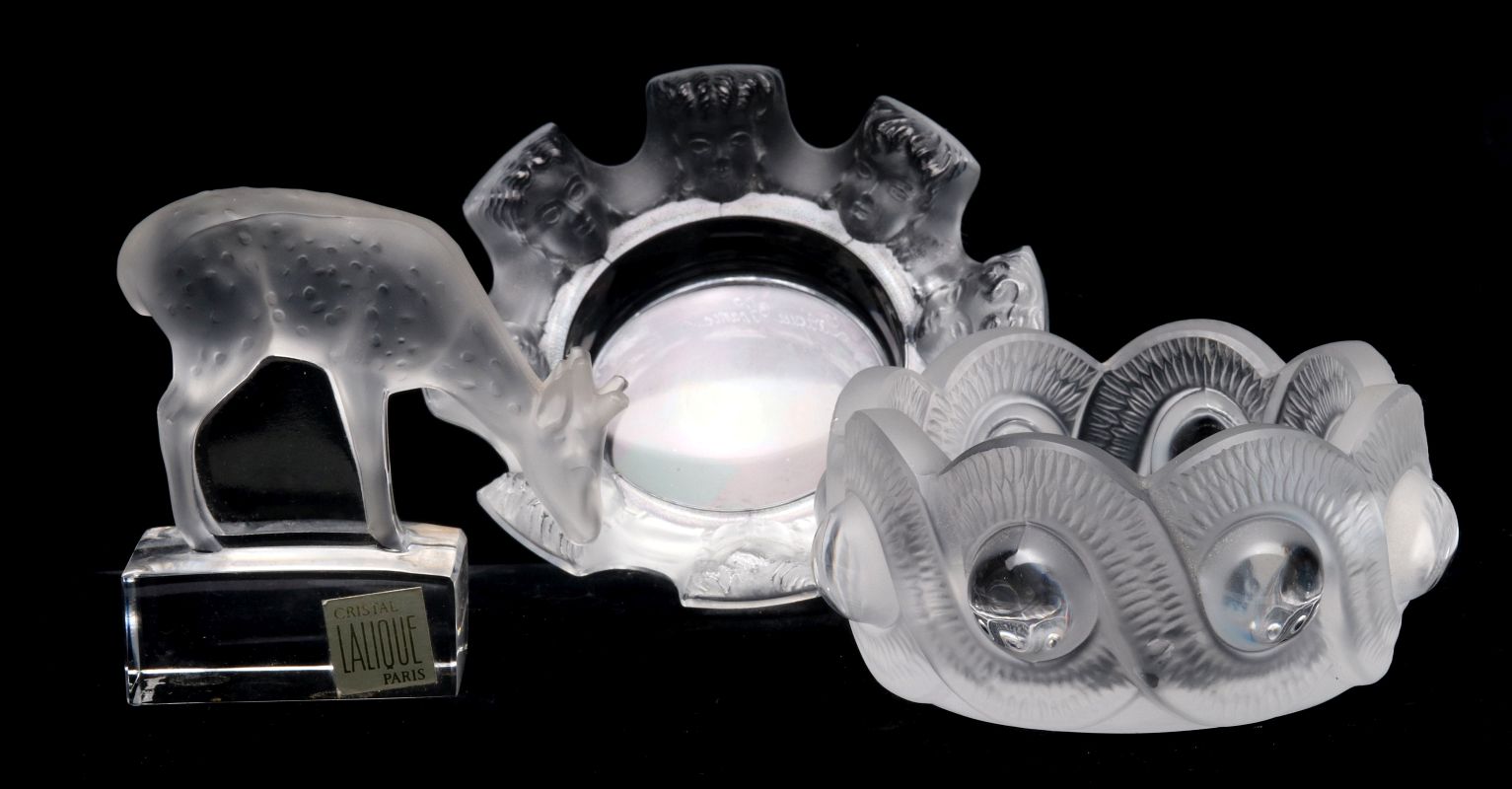 THREE PIECES OF FRENCH CRYSTAL SIGNED LALIQUE