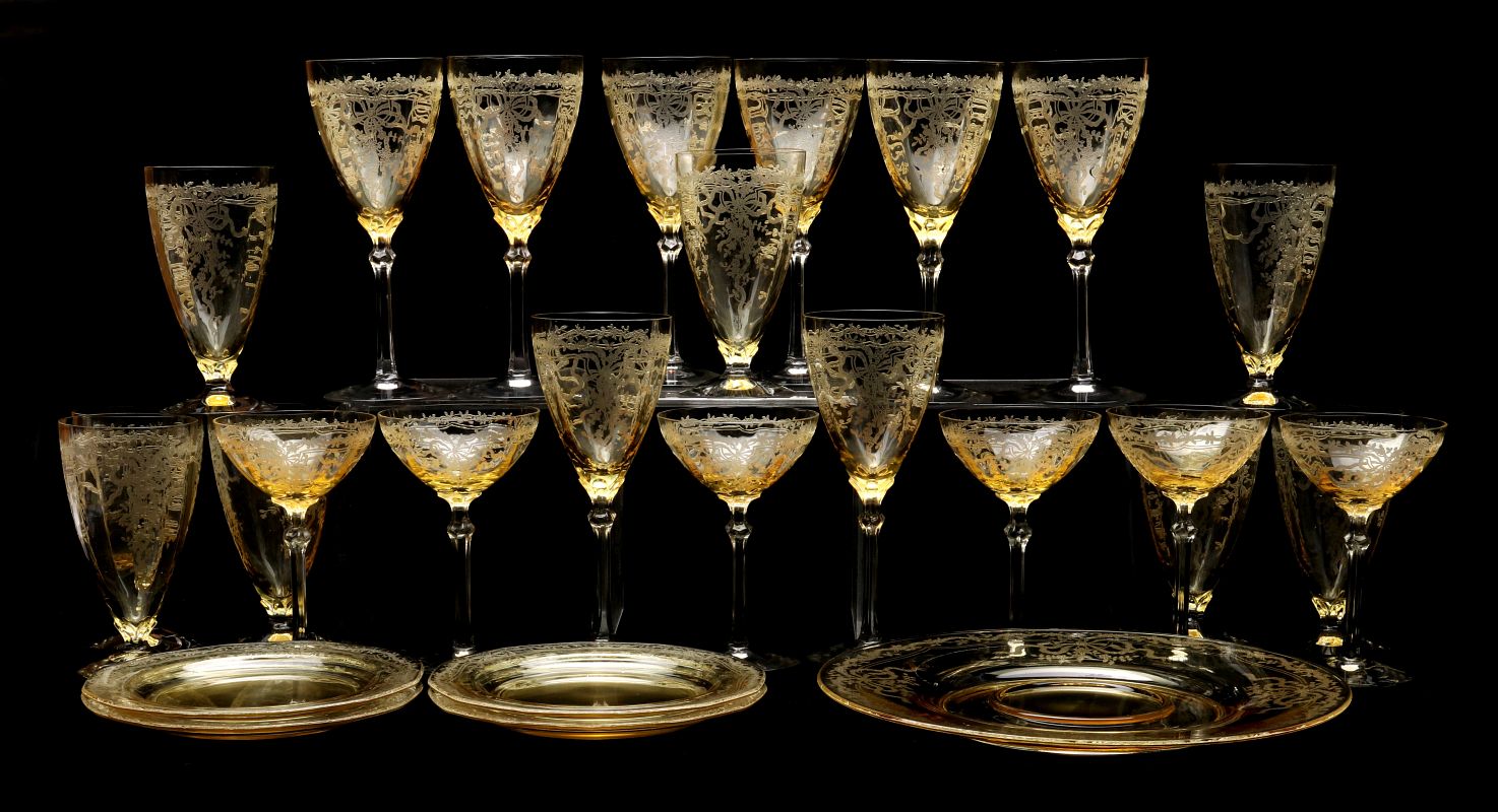 FOSTORIA 'JUNE' GLASSWARE IN TOPAZ COLOR