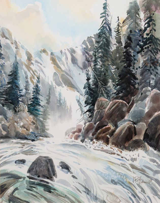 JAMES R. HAMIL (1937-) MOUNTAIN STREAM WATERCOLOR
