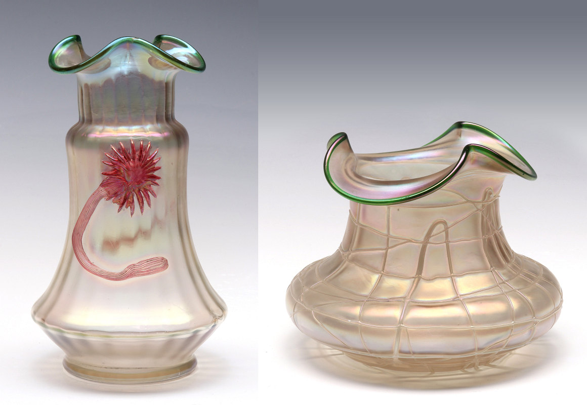 TWO AUSTRIAN ART GLASS VASES ATTRIBUTED TO KRALIK