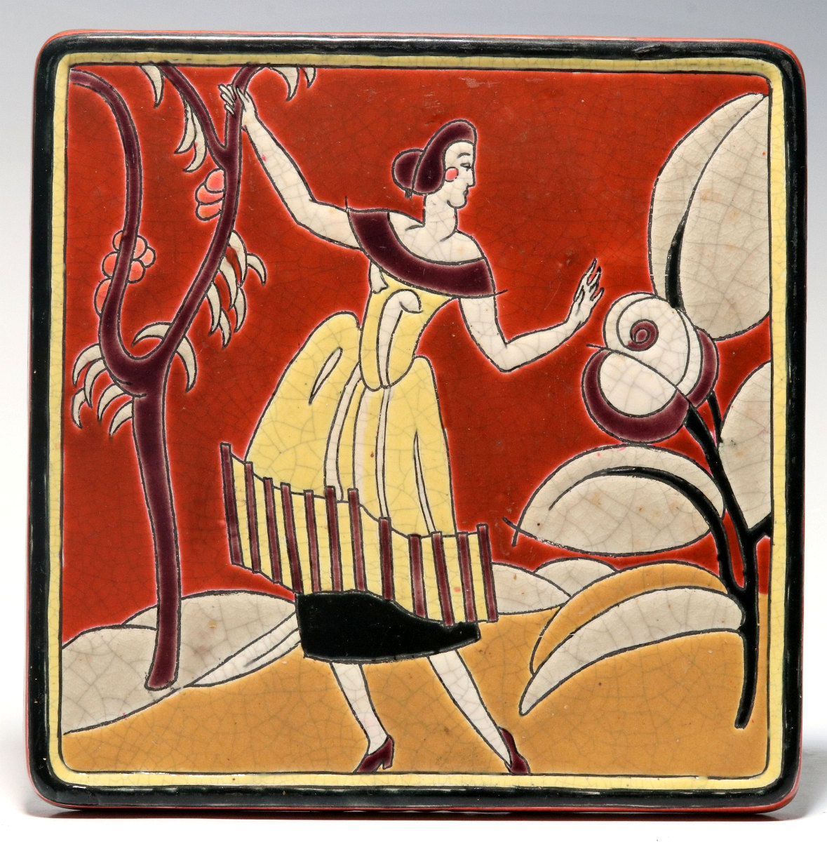 A LONGWY PRIMAVERA FRENCH ART DECO TILE