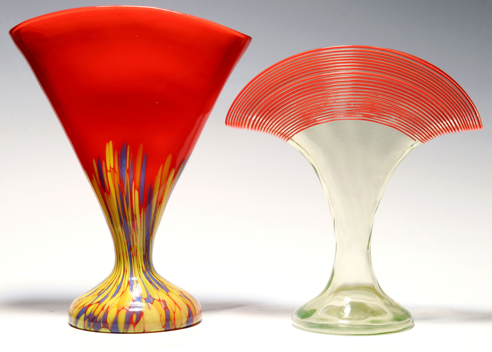 TWO CZECHOSLOVAKIAN ART GLASS FAN VASES