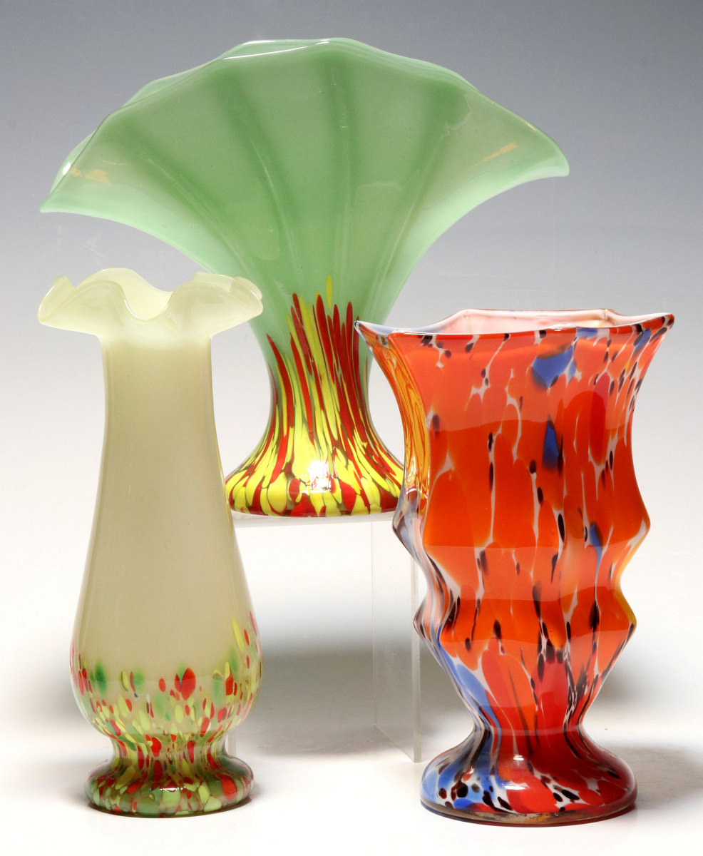 TWO ART GLASS VASES SIGNED CZECHOSLOVAKIA