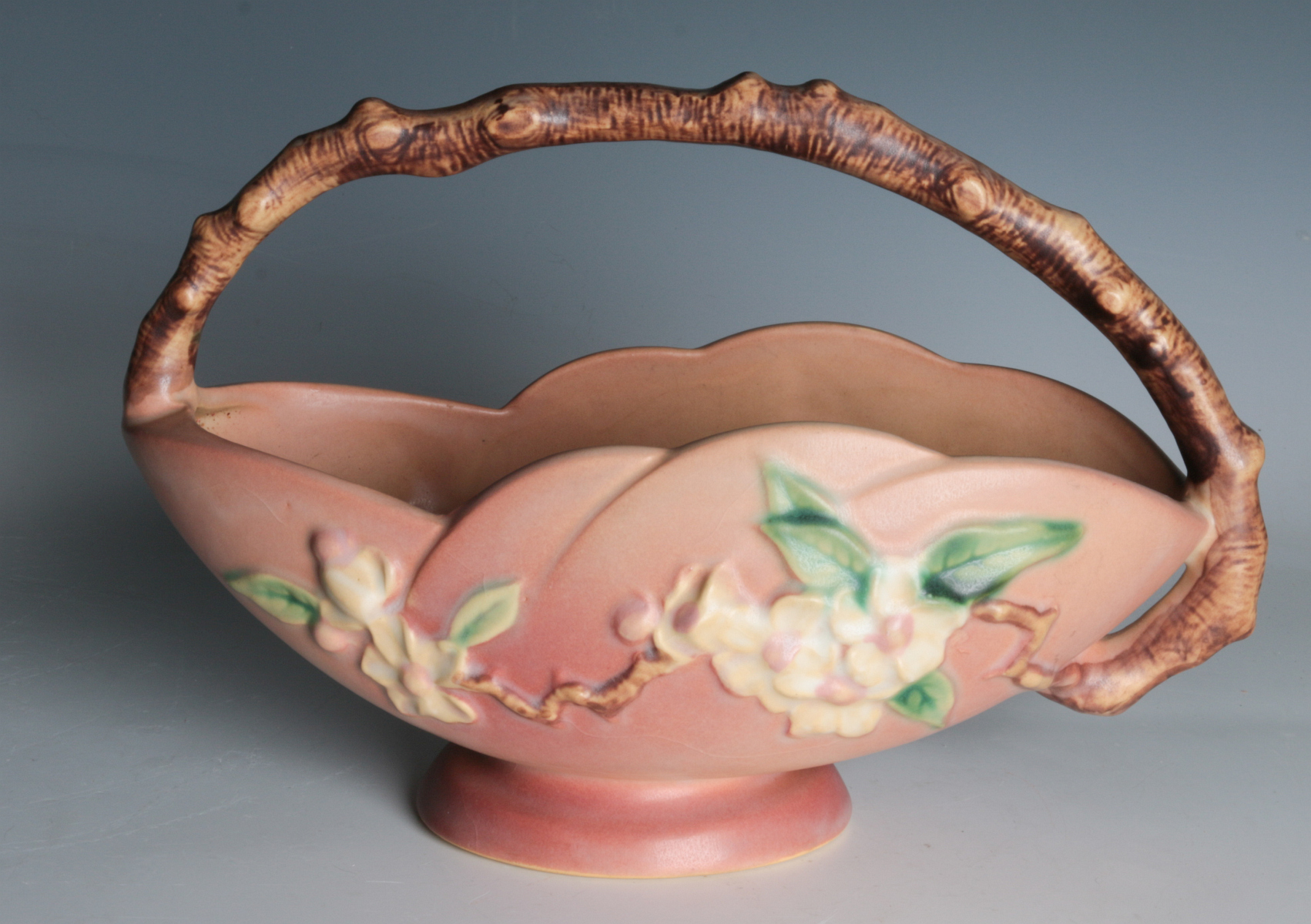 ROSEVILLE 'APPLE BLOSSOM' ART POTTERY BASKET