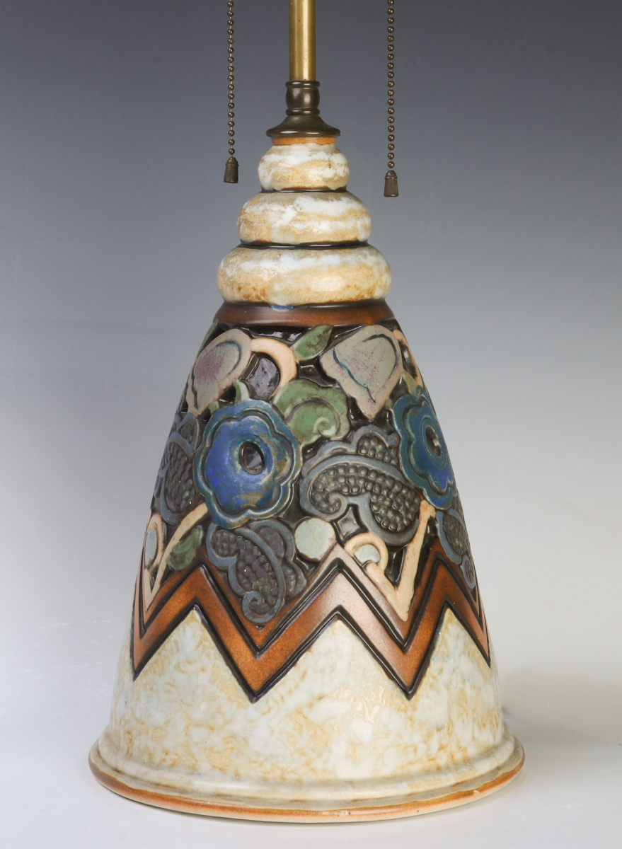 A GOOD MOUGIN NANCY FRENCH ART DECO POTTERY LAMP