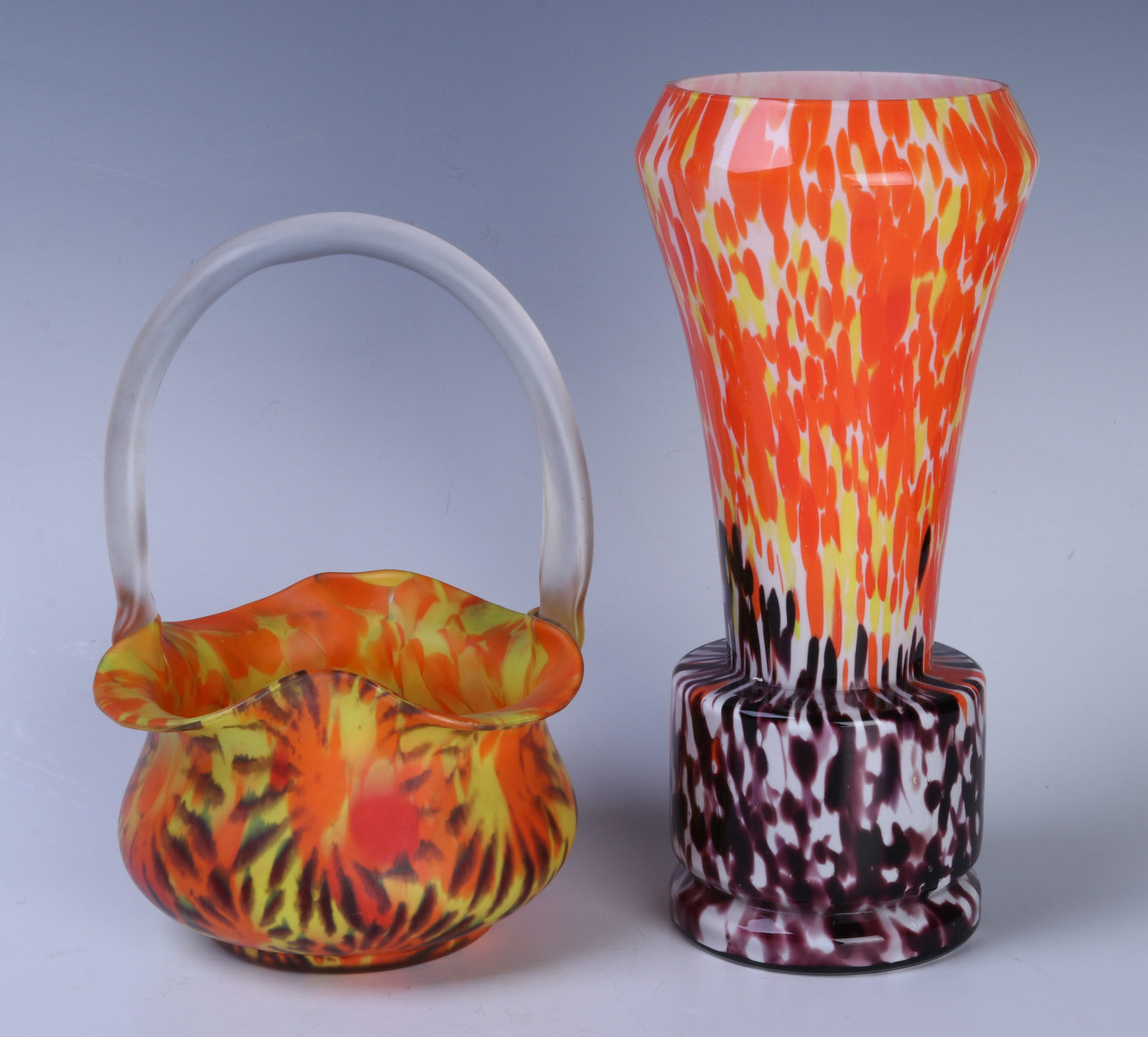 CZECH ART GLASS VASE AND BASKET