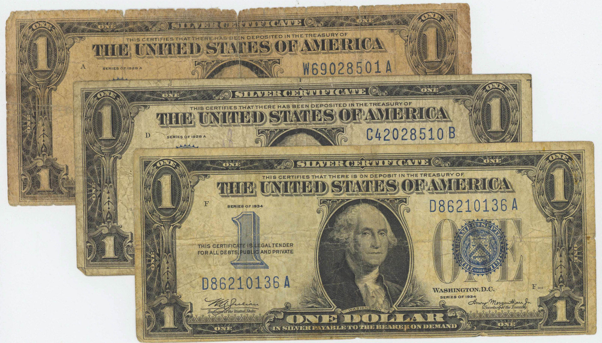 THREE ODD BACK $1 SILVER CERTIFICATES