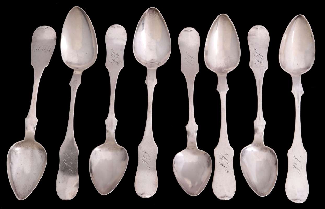 SEVEN RARE JOHN SHAW ST. LOUIS COIN SILVER SPOONS